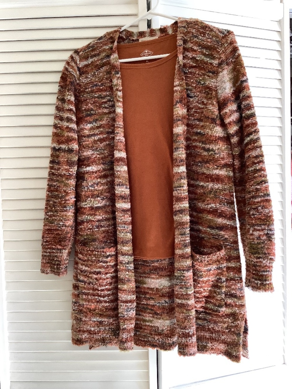 Song n Spirit Loop Yarn in Autumn Colors shawl collar fingertip length